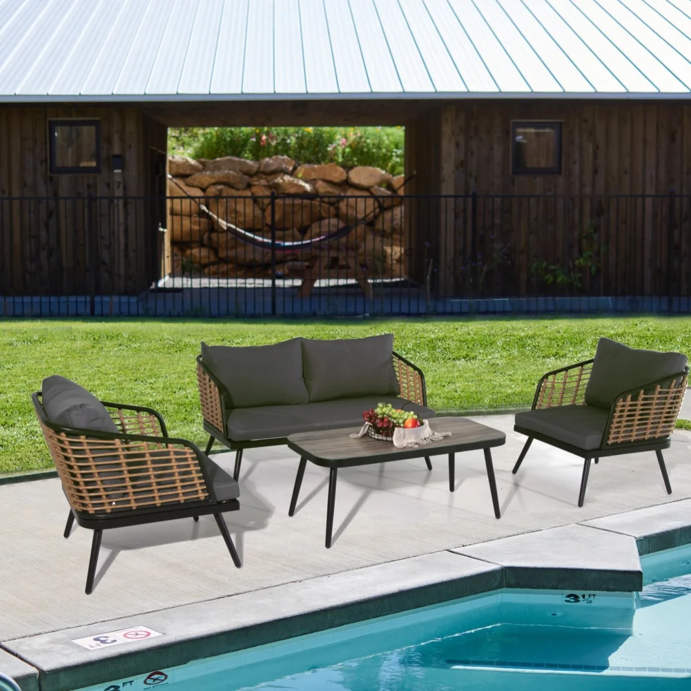 4pcs Patio Furniture Set Outdoor Conversation Sets With Glass Coffee Table PE Rattan Wicker Chairs Cushion For Patio Lawn Garden
4pcs Patio Furniture Set Outdoor Conversation Sets With Glass Coffee Table PE Rattan Wicker Chairs Cushion For Patio Lawn Garden