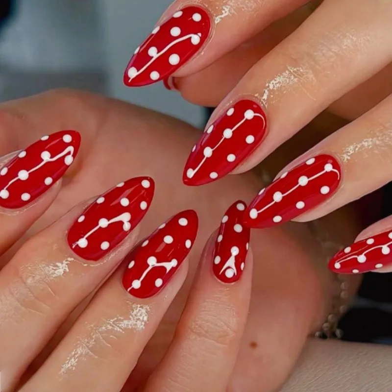 24Pcs Red Polka Dot Fake Nails Design Simple Detachable Artificial Full Cover False Nails Mid-length Almond Press on Nails Tips
24Pcs Red Polka Dot Fake Nails Design Simple Detachable Artificial Full Cover False Nails Mid-length Almond Press on Nails Tips