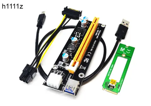 Adaptateur PCI-E PCI Express Riser Card, 1X à 16X, M2 NGFF, 60cm, câble d'alimentation USB 3.0, 6 broches, pour Bitcoin Miner Mining, Nouveau