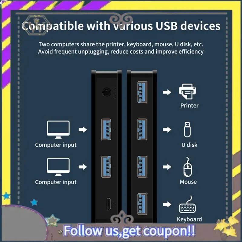 New USB KVM Switch USB Shared Switcher 2 In 4 Out For Laptop PC Keyboard Mouse Printer USB Switch Hub Adapter
New USB KVM Switch USB Shared Switcher 2 In 4 Out For Laptop PC Keyboard Mouse Printer USB Switch Hub Adapter