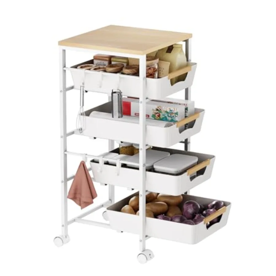 5-Tier Kitchen Storage Cart Wood Top Rolling Cart Organizer with Pull-Out Baskets and Wheels Metal Snack Cart with Holder for F
5-Tier Kitchen Storage Cart Wood Top Rolling Cart Organizer with Pull-Out Baskets and Wheels Metal Snack Cart with Holder for F