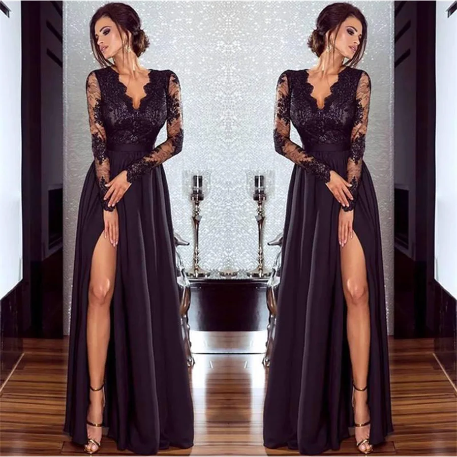 Sexy Elegant A-Line Semi Formal Evening Dress V Neck Lace Long Sleeves High Split Sweep Train Formal Dress 2025 Free Customized
Sexy Elegant A-Line Semi Formal Evening Dress V Neck Lace Long Sleeves High Split Sweep Train Formal Dress 2025 Free Customized