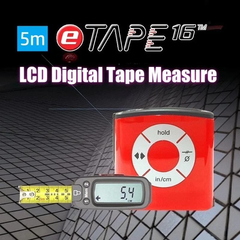 eTAPE16 Digital Tape Measure Electronic Ruler LCD 5-meter Measuring Tool Stainless Steel Metric Imperial Switch Measuring Ruler
eTAPE16 Digital Tape Measure Electronic Ruler LCD 5-meter Measuring Tool Stainless Steel Metric Imperial Switch Measuring Ruler