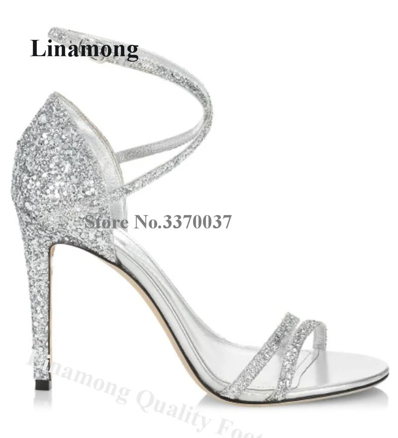 Silver Glitter Stiletto Heel Sandals Linamong Thin Straps Sequined Thin Heel Wedding Heels Ankle Straps Buckles Party Heels
Silver Glitter Stiletto Heel Sandals Linamong Thin Straps Sequined Thin Heel Wedding Heels Ankle Straps Buckles Party Heels