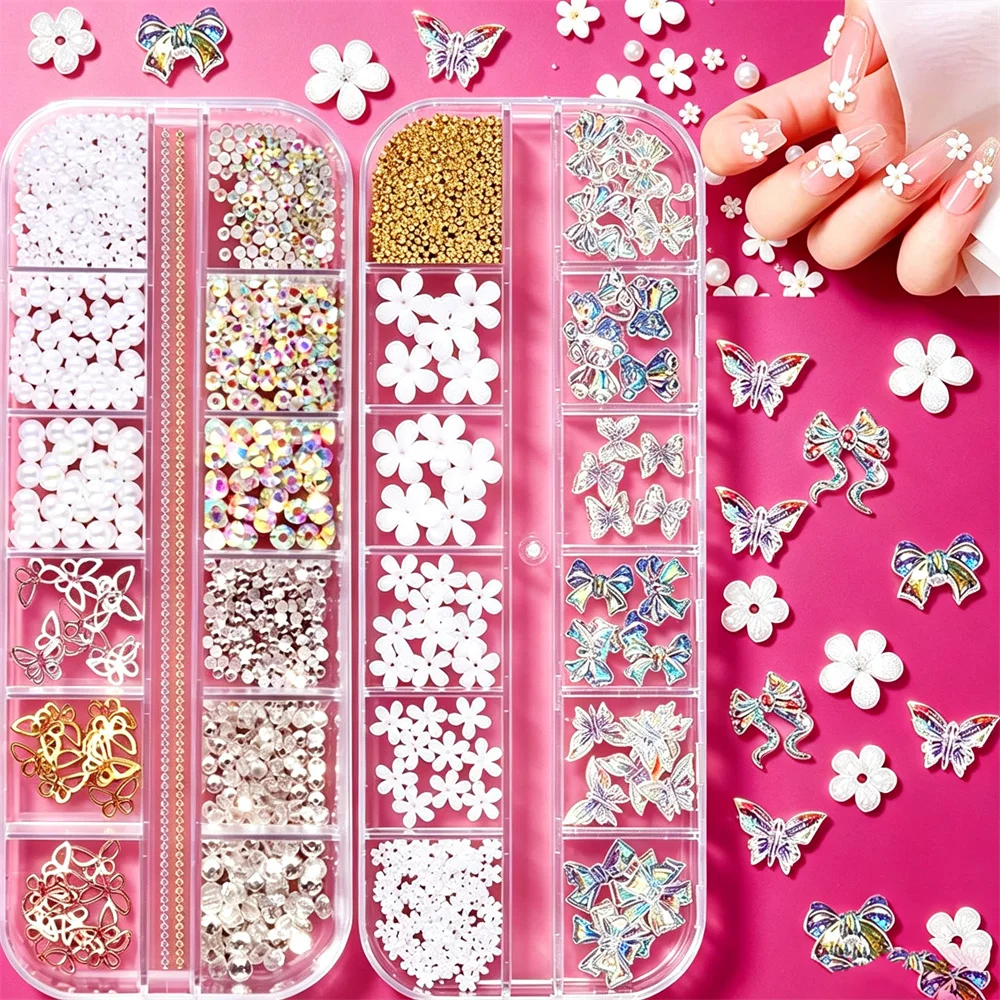2Boxed/set Mixed Mini Diamond+Resin Flowers+Pearl Nail Art Decoration 12Grid Acrylic Flowers/Bead Nail Charms DIY Manicure Parts
2Boxed/set Mixed Mini Diamond+Resin Flowers+Pearl Nail Art Decoration 12Grid Acrylic Flowers/Bead Nail Charms DIY Manicure Parts