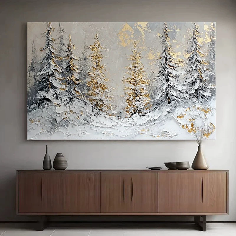 Modern Handmade Abstract Oil Painting Texture Gold Foil Art Winter Snow Scenery Pine TreeS Poster For Living Room Wall Art Mural
Modern Handmade Abstract Oil Painting Texture Gold Foil Art Winter Snow Scenery Pine TreeS Poster For Living Room Wall Art Mural