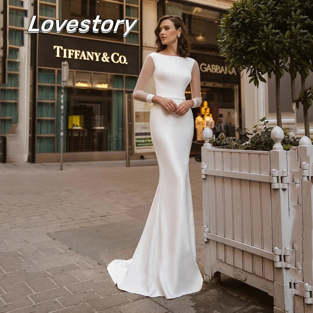 Elegant Simple Mermaid Wedding Dresses Scoop Neck Long Sleeves Bridal Gowns Lace-Up Back Bride Robe Backless Vestidos De Novia
Elegant Simple Mermaid Wedding Dresses Scoop Neck Long Sleeves Bridal Gowns Lace-Up Back Bride Robe Backless Vestidos De Novia