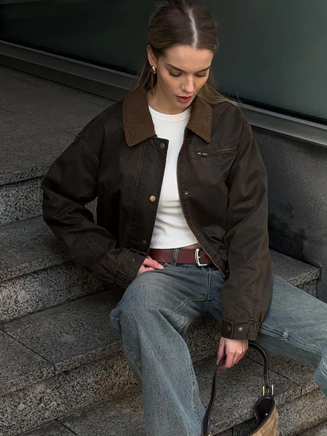 Solid Zipper Pocket Short Jacket Women Turndown Collar Long Sleeve Cropped Outerwear Autumn Streetwear Fashion Vintage Outerwear
Solid Zipper Pocket Short Jacket Women Turndown Collar Long Sleeve Cropped Outerwear Autumn Streetwear Fashion Vintage Outerwear
