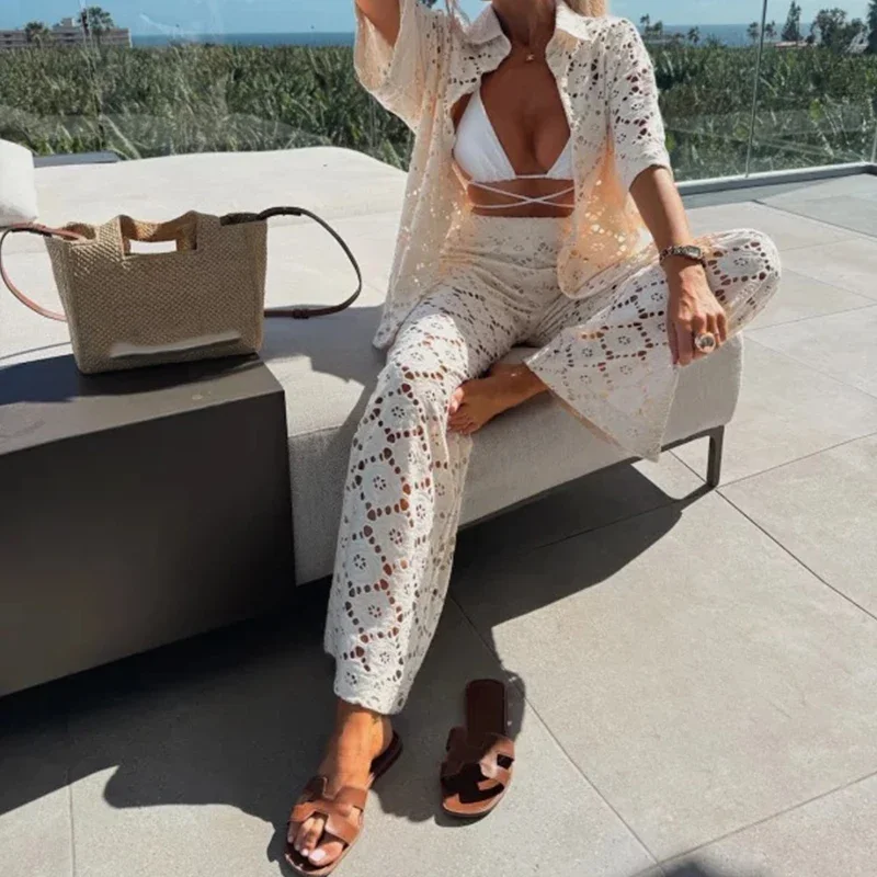 Women Casual Short Sleeve Solid Loose 2Pc Set Sexy Embroidery Hollow Out Shirt Outfits Elegant Lapel Button Top & Long Pant Suit
Women Casual Short Sleeve Solid Loose 2Pc Set Sexy Embroidery Hollow Out Shirt Outfits Elegant Lapel Button Top & Long Pant Suit