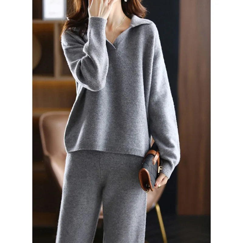 Autumn Winter Thick Knitted Pants Sets Casual Lapel Long Sleeve Pullover Sweater+high Waist Wide Leg Pants Womens Two Peice Sets
Autumn Winter Thick Knitted Pants Sets Casual Lapel Long Sleeve Pullover Sweater+high Waist Wide Leg Pants Womens Two Peice Sets