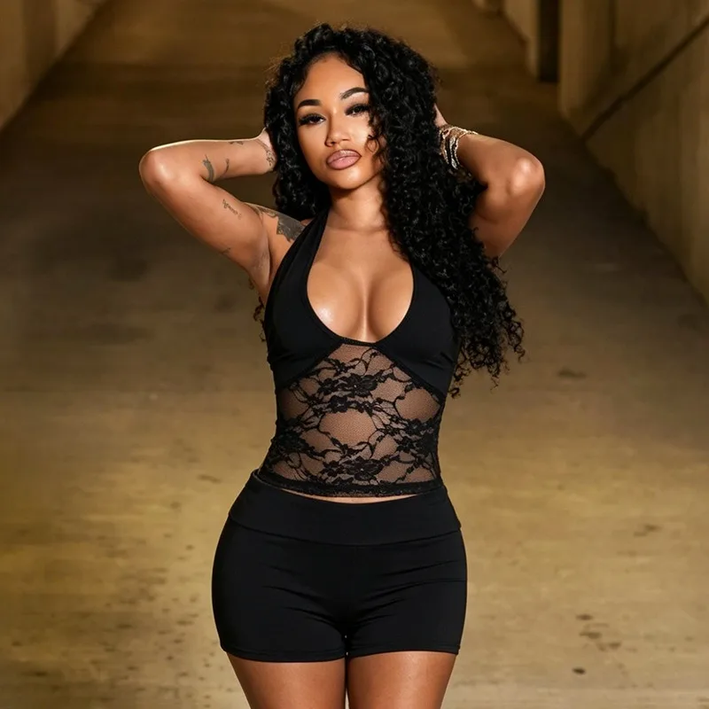 KEXU Women Summer 2 Piece Outfits U Neck Halter Sheer Lace Crop Top & Fold Over High Waist Hot Shorts Matching Set
KEXU Women Summer 2 Piece Outfits U Neck Halter Sheer Lace Crop Top & Fold Over High Waist Hot Shorts Matching Set