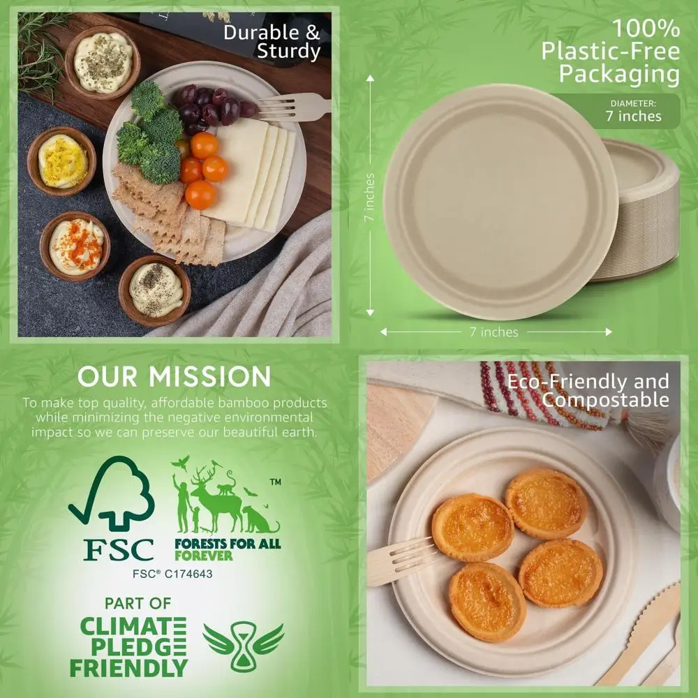 1000-Count 7-inch Bamboo Plates, Disposable & Microwave Safe, Eco-Friendly for Parties, Biodegradable Alternative to Plastic
1000-Count 7-inch Bamboo Plates, Disposable & Microwave Safe, Eco-Friendly for Parties, Biodegradable Alternative to Plastic