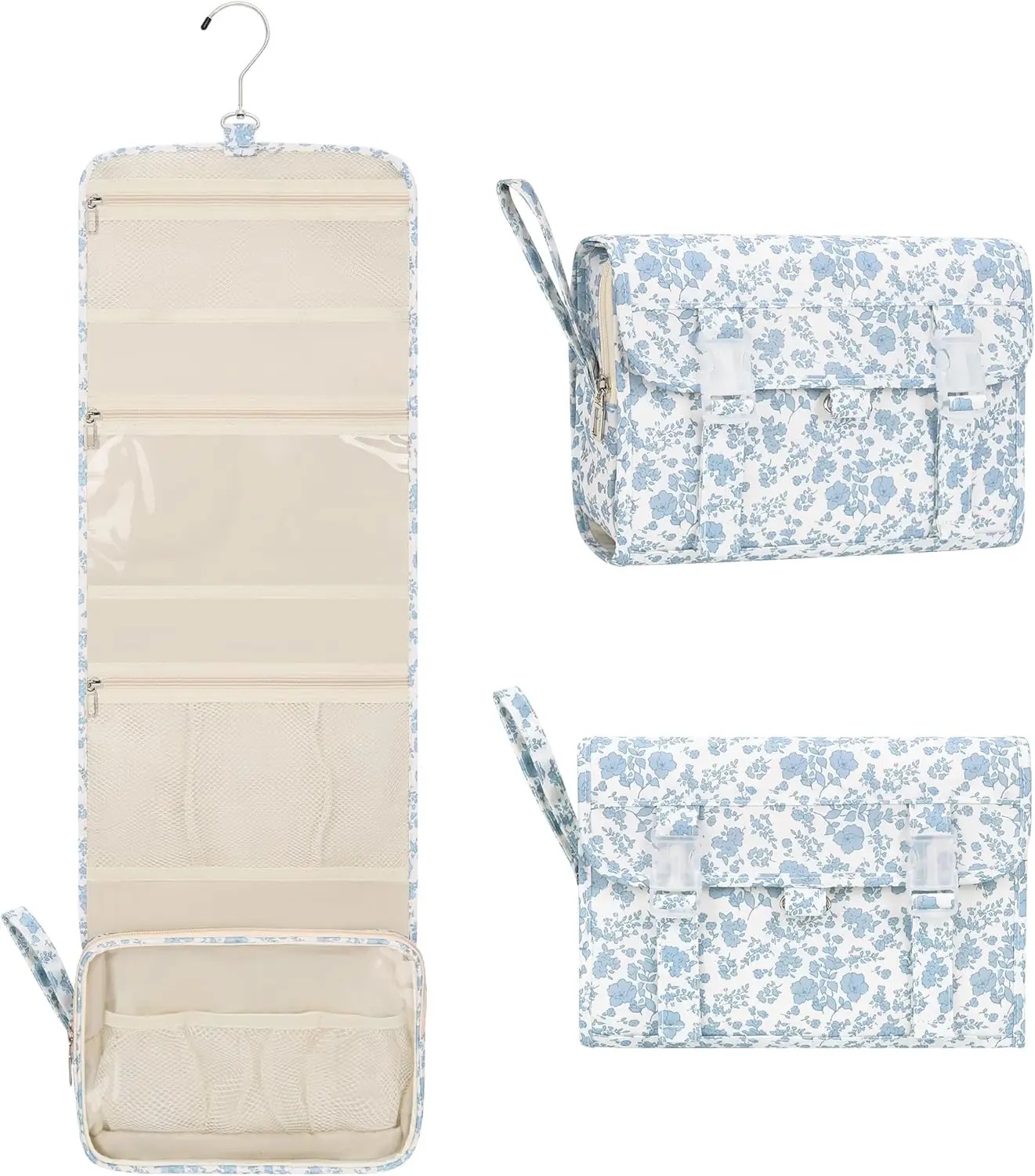 Hanging Toiletry Bag with Hook, Water Resistant Travel Organizer for Full-Sized Containers - Blue Flower
Hanging Toiletry Bag with Hook, Water Resistant Travel Organizer for Full-Sized Containers - Blue Flower