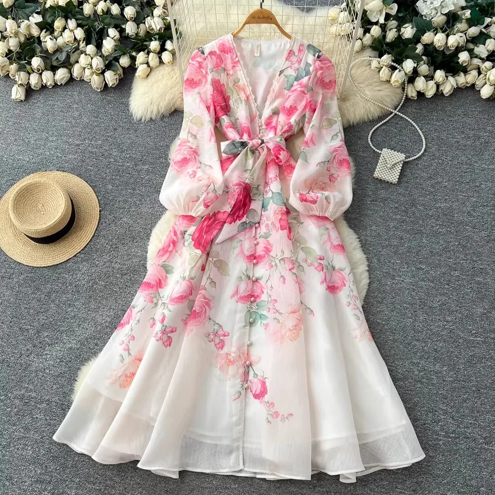 Summer Bohemian Gorgeous Flower Long Dress Women V-Neck Puff Sleeve Floral Print Bandage Lace Up Robe Vestidos Clothes
Summer Bohemian Gorgeous Flower Long Dress Women V-Neck Puff Sleeve Floral Print Bandage Lace Up Robe Vestidos Clothes