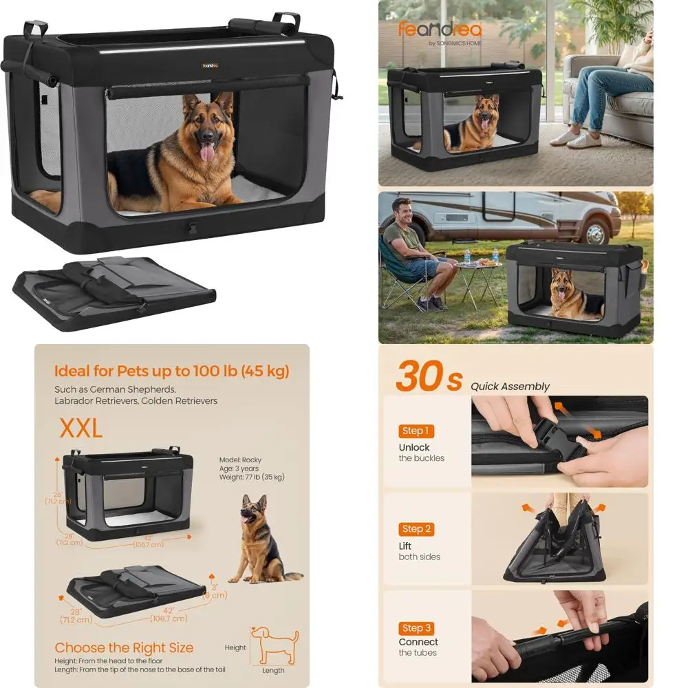 Large Dog Travel Crate, 42-Inch Collapsible Oxford Fabric Pet Carrier with Four Mesh Doors
Large Dog Travel Crate, 42-Inch Collapsible Oxford Fabric Pet Carrier with Four Mesh Doors