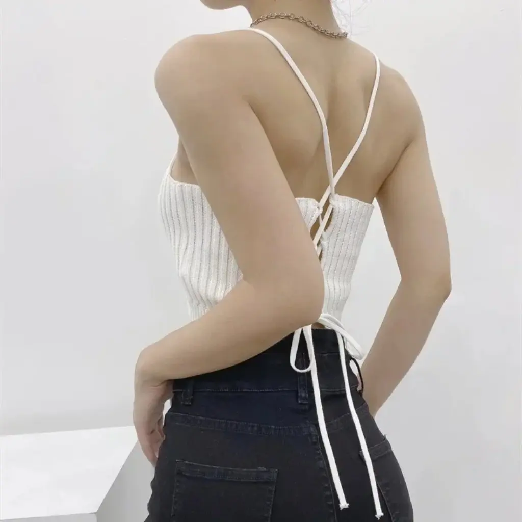 Women's Slim Fit U-Neck Vest Camisole Top Front And Back Wearing Tied Rope Navel European American Style Spring New
Women's Slim Fit U-Neck Vest Camisole Top Front And Back Wearing Tied Rope Navel European American Style Spring New