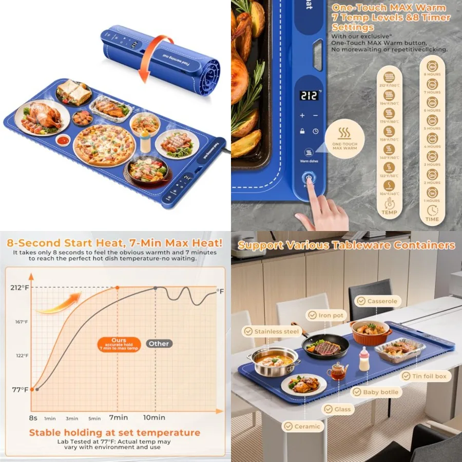 Warming Mat for Food Extra Large 32"x15", Electric Silicone Food Warmer Trays for Chafing Dishes and Buffet, Portable Counterto
Warming Mat for Food Extra Large 32"x15", Electric Silicone Food Warmer Trays for Chafing Dishes and Buffet, Portable Counterto