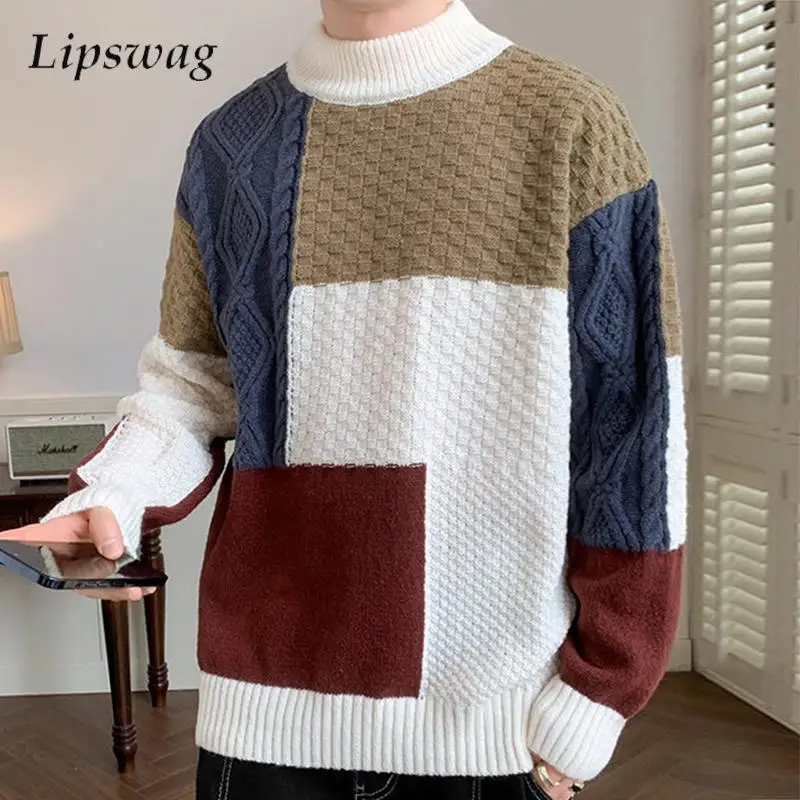 Vintage Patchwork Mens Sweater Pullovers Autumn Winter Fashionable Contrast Color Knitted Slim Jumpers Men Daily Casual Sweaters
Vintage Patchwork Mens Sweater Pullovers Autumn Winter Fashionable Contrast Color Knitted Slim Jumpers Men Daily Casual Sweaters