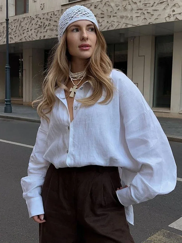 White Women's Linen Shirt Long Sleeve Elegant Pink Oversize Blouse Vintage Spring Basic Top Collar Cotton Linen Shirt for Women
White Women's Linen Shirt Long Sleeve Elegant Pink Oversize Blouse Vintage Spring Basic Top Collar Cotton Linen Shirt for Women