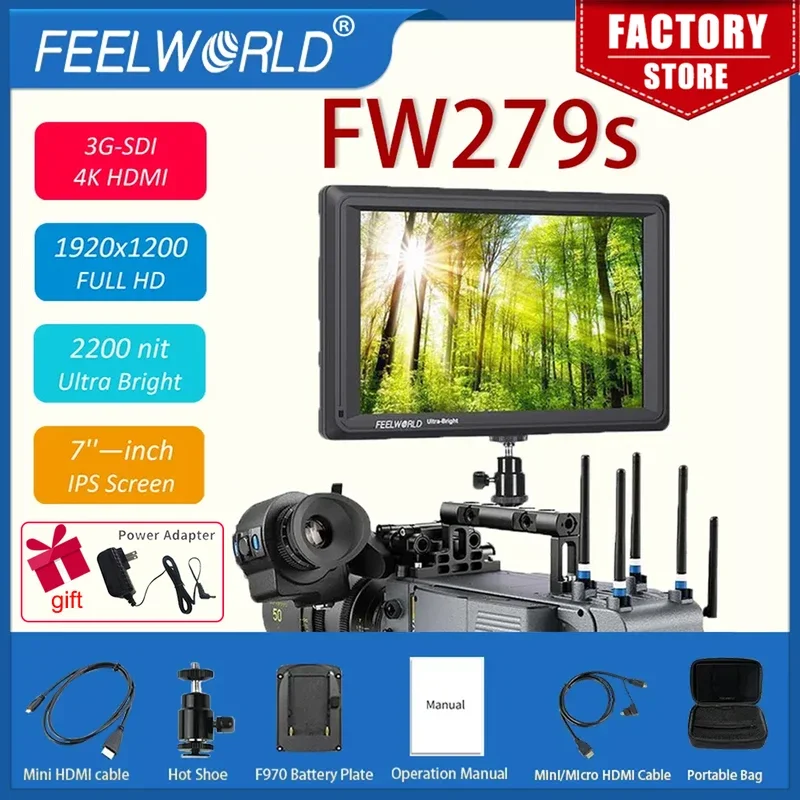 FEELWORLD FW279S 7-дюймовый портативный монитор 2200 нит с камерой для просмотра дневного света Полевой монитор HDMI 3G-SDI
FEELWORLD FW279S 7-дюймовый портативный монитор 2200 нит с камерой для просмотра дневного света Полевой монитор HDMI 3G-SDI