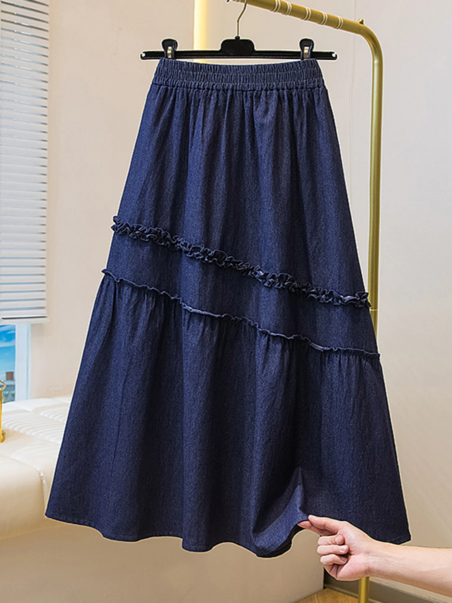 Blue Denim High Waist A-Line Skirt Women's Spring Autumn plus Size Slimming Elastic Waist Earlet Casual Long Skirt
Blue Denim High Waist A-Line Skirt Women's Spring Autumn plus Size Slimming Elastic Waist Earlet Casual Long Skirt