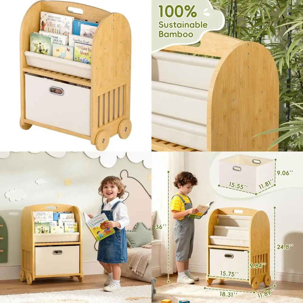 Montessori-Style 3-Tier Bamboo Bookshelf with Wheels and Storage Drawer for Kids, Ideal for Nursery, Playroom, and Kindergarten
Montessori-Style 3-Tier Bamboo Bookshelf with Wheels and Storage Drawer for Kids, Ideal for Nursery, Playroom, and Kindergarten