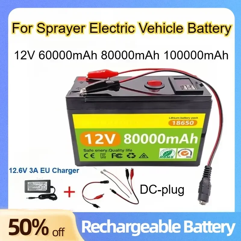 12V 60000mAh 80000mAh 18650 Lithium-ion Battery Built-in BMS for Sprayer Electric Vehicle Battery +12.6V 3A EU Charger
12V 60000mAh 80000mAh 18650 Lithium-ion Battery Built-in BMS for Sprayer Electric Vehicle Battery +12.6V 3A EU Charger