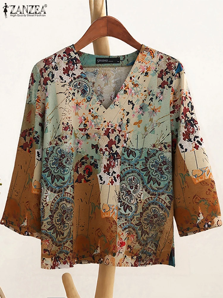 Vintage Autumn Printed Blouses 2025 ZANZEA Bohemain Loose Shirt Women Cotton Tops V Neck 3/4 Sleeve Blusas Casual Chemise Mujer
Vintage Autumn Printed Blouses 2025 ZANZEA Bohemain Loose Shirt Women Cotton Tops V Neck 3/4 Sleeve Blusas Casual Chemise Mujer