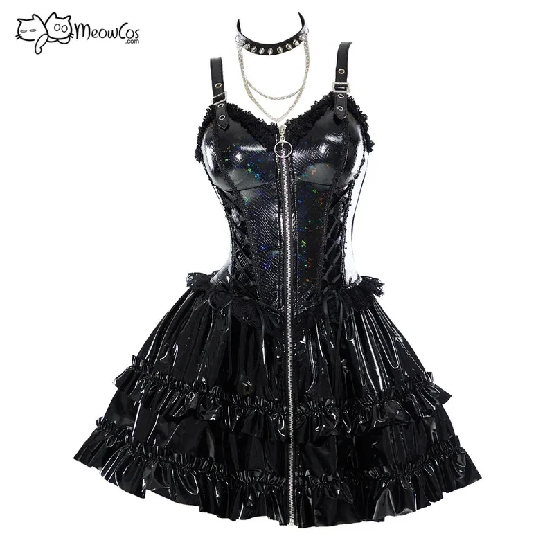 MEOWCOS Miss Misa Gothic Black Camisole Dress Colorful Glitter Zipper Dress A-Line Dress with Choker and Sleeves
MEOWCOS Miss Misa Gothic Black Camisole Dress Colorful Glitter Zipper Dress A-Line Dress with Choker and Sleeves