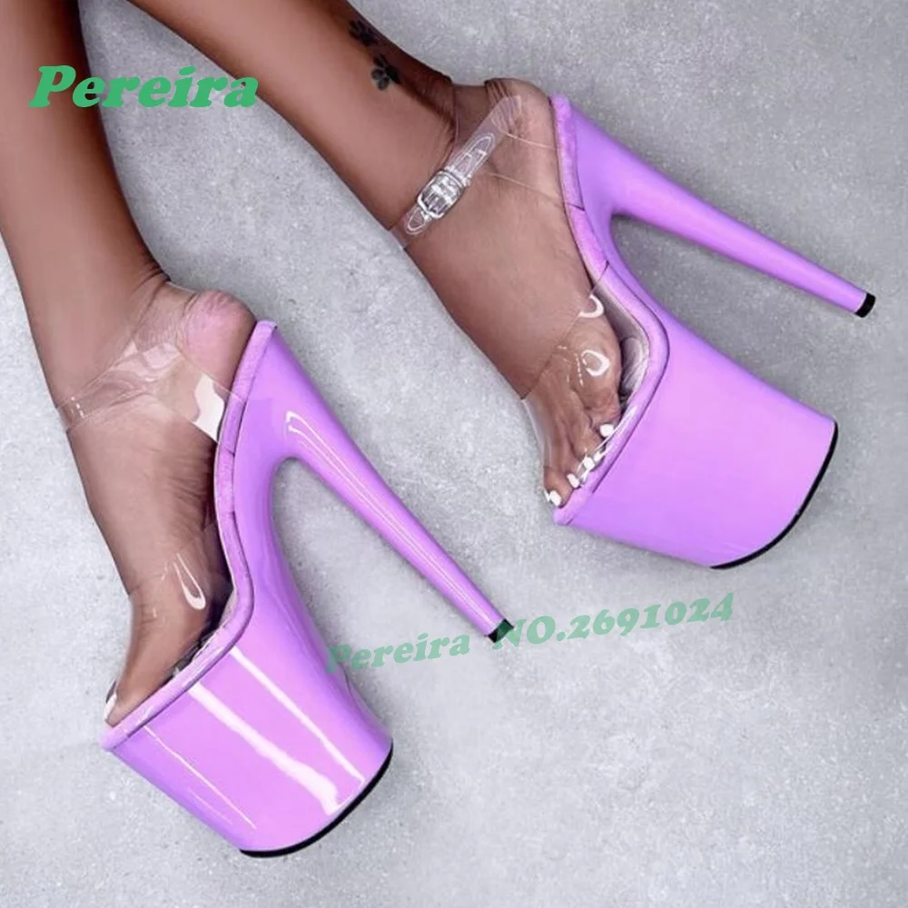 Lavender Patent Clear Pvc Platform Sandals 20Cm Heels Stiletto Pole Dance Sandals Peep Toe Ankle Strap Buckled Nightclub Shoes
Lavender Patent Clear Pvc Platform Sandals 20Cm Heels Stiletto Pole Dance Sandals Peep Toe Ankle Strap Buckled Nightclub Shoes
