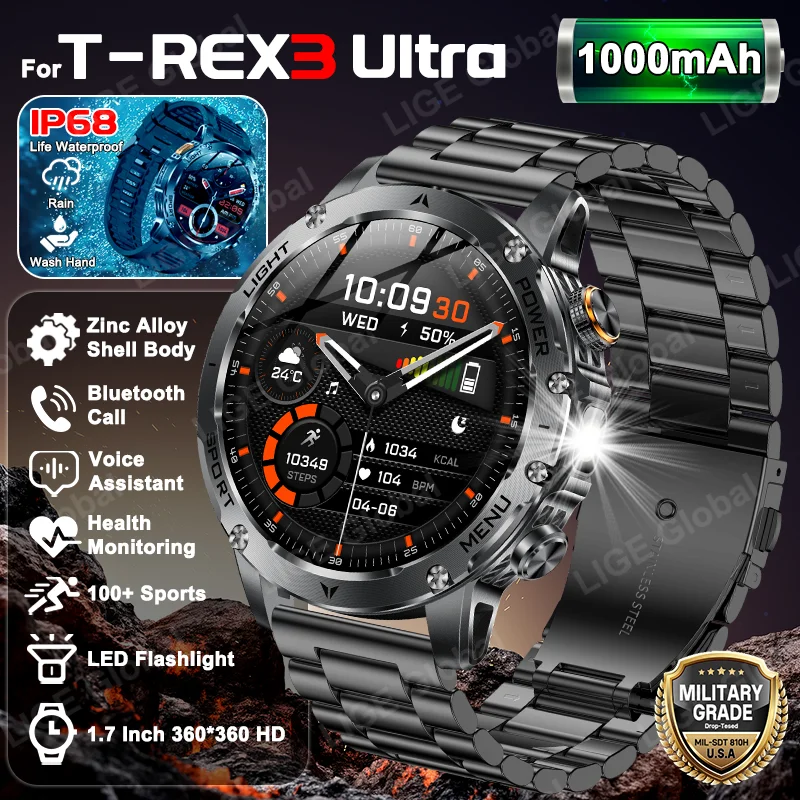 LIGE для T-REX3 Ultra, 1000 мАч, большая батарея, прочные умные часы для взрослых, фонарик IP68, BT, вызов, пульсометр, спортивные умные часы для мужчин
LIGE для T-REX3 Ultra, 1000 мАч, большая батарея, прочные умные часы для взрослых, фонарик IP68, BT, вызов, пульсометр, спортивные умные часы для мужчин