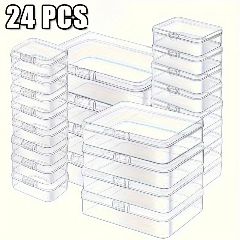 24-piece Mixed Size Transparent Storage Boxes - Rectangular Empty Plastic Containers with Lids for Jewelry Display and Storage