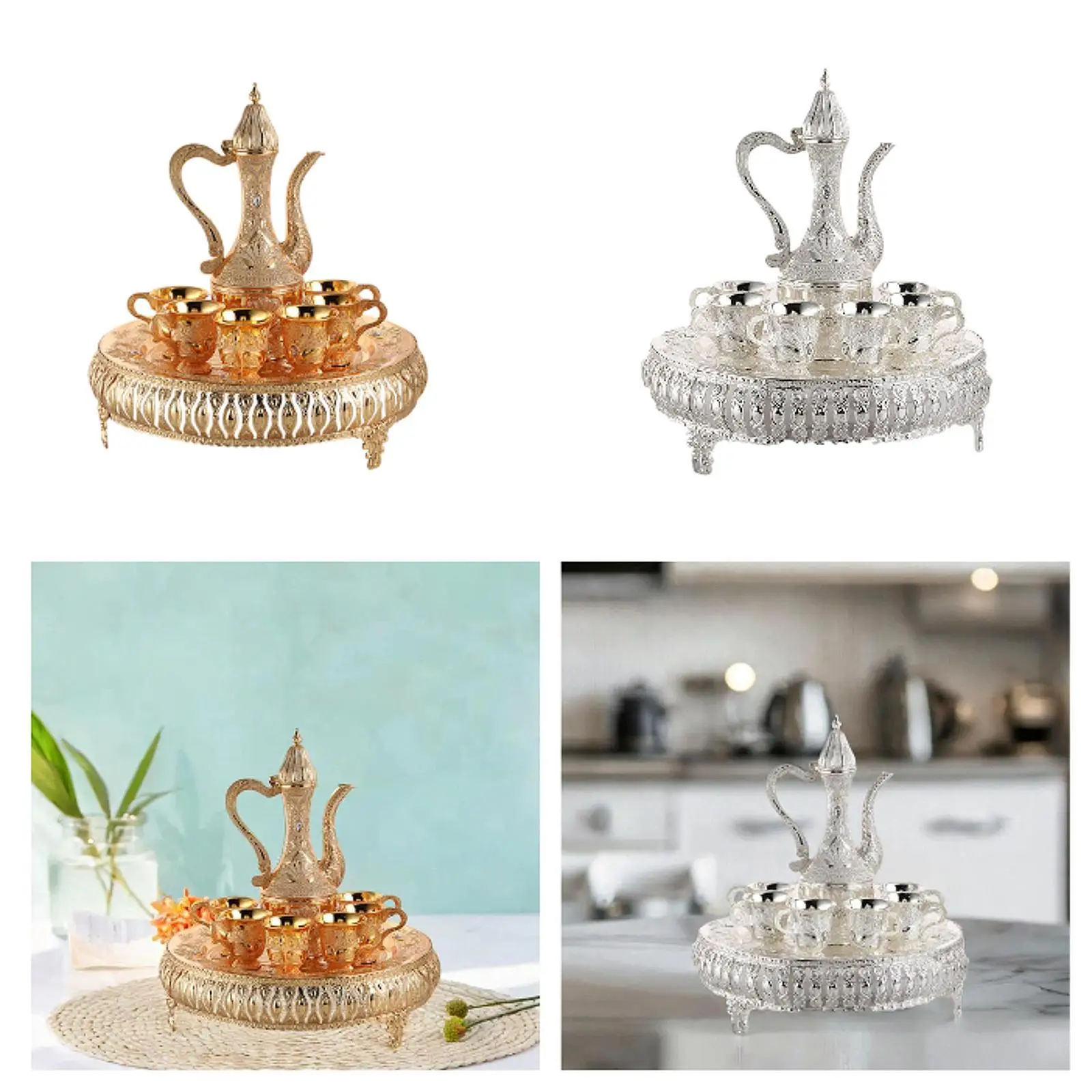 Tea Service Set Teapot Tea Tray Metal Cups Home Decorations Decorative Vintage
Tea Service Set Teapot Tea Tray Metal Cups Home Decorations Decorative Vintage