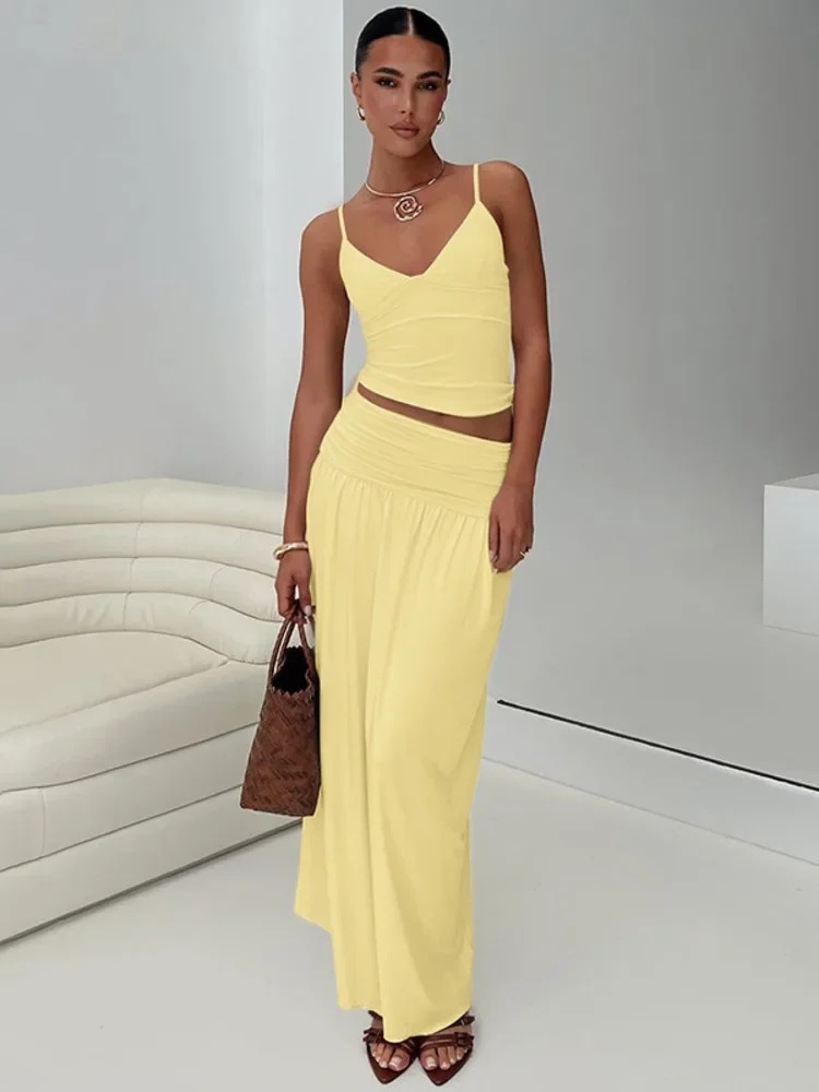 XIAOTANG Fashion Dress Sets Women Halter Top and Maxi Skirt Matching Sets Female Elegant Backless Vacation Club Two Piece Sets
XIAOTANG Fashion Dress Sets Women Halter Top and Maxi Skirt Matching Sets Female Elegant Backless Vacation Club Two Piece Sets