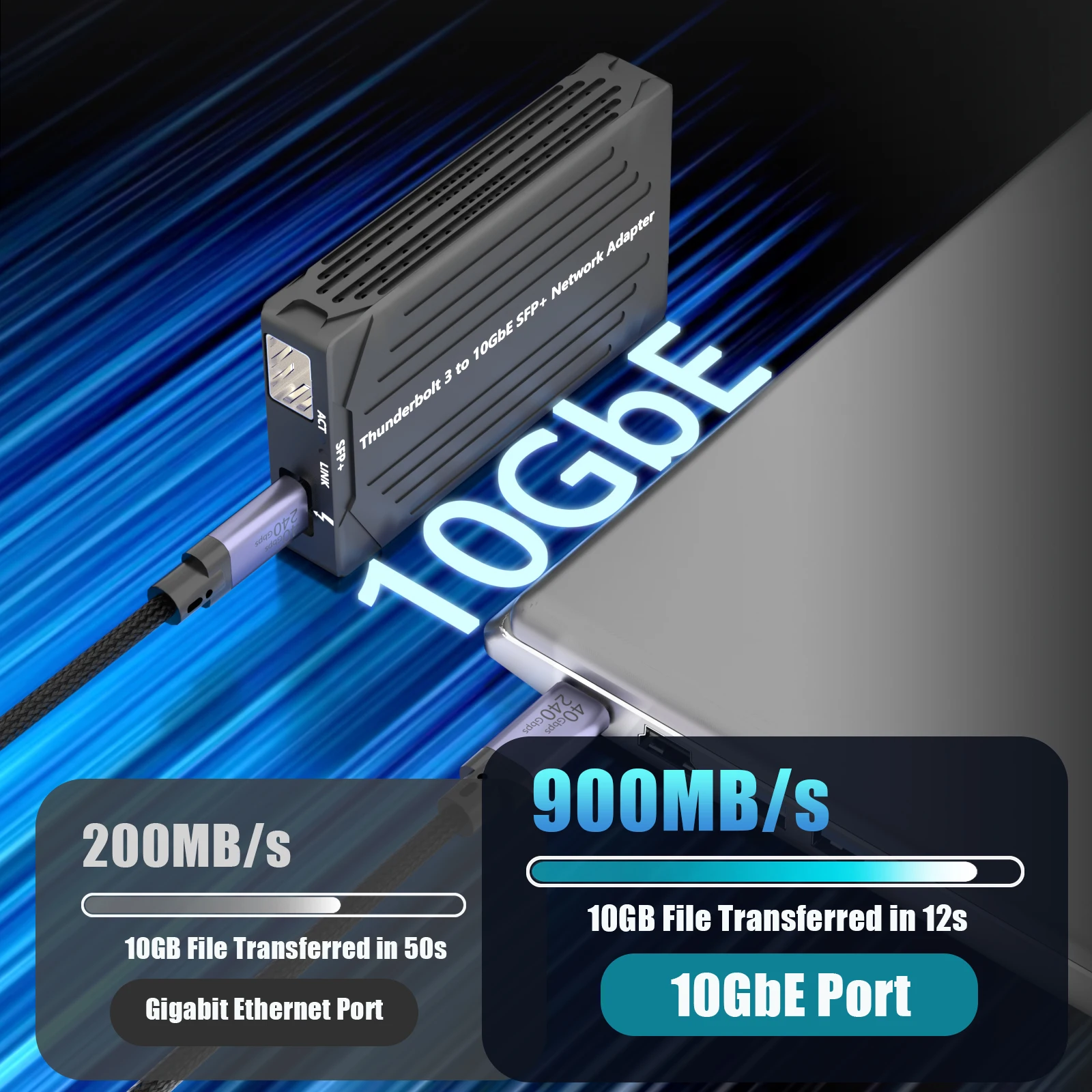 10Gb TBT3 SFP+ Network Adapter, Compatible with Thunderbolt 5/4/3
10Gb TBT3 SFP+ Network Adapter, Compatible with Thunderbolt 5/4/3