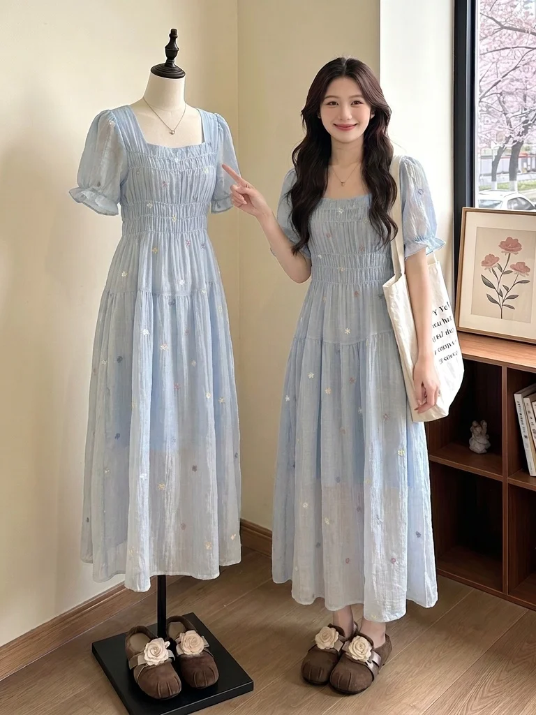 Light Blue Square Collar Shoulder Length Dress Women's Summer New plus Size Waist Cinched Super Beautiful Age Reduction Long ...
Light Blue Square Collar Shoulder Length Dress Women's Summer New plus Size Waist Cinched Super Beautiful Age Reduction Long ...