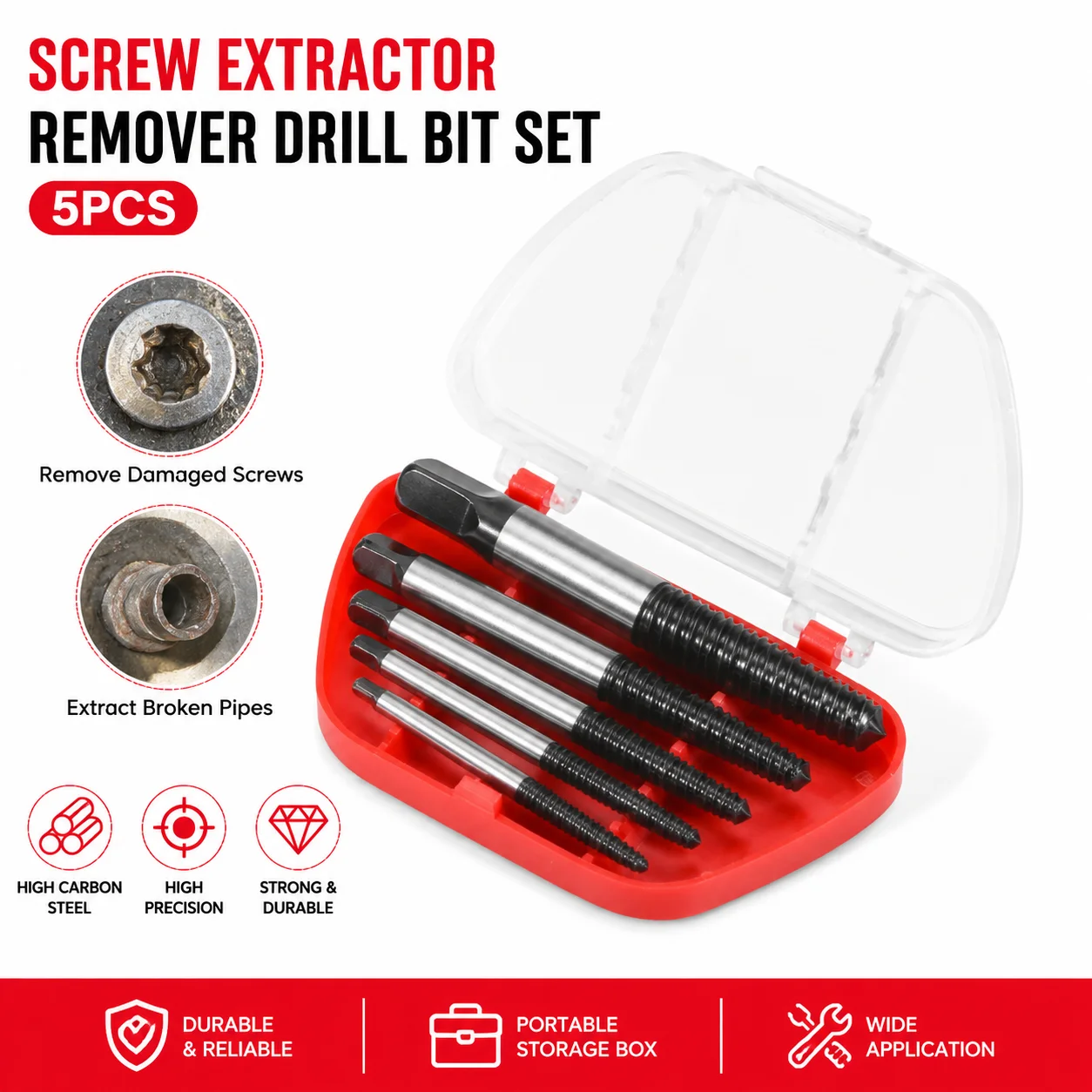 Damaged Screw Extractor Remover Drill Bit Set, 5/6Pcs Broken Bolt & Water Pipe Extractor Woodworking Tool Kit
Damaged Screw Extractor Remover Drill Bit Set, 5/6Pcs Broken Bolt & Water Pipe Extractor Woodworking Tool Kit