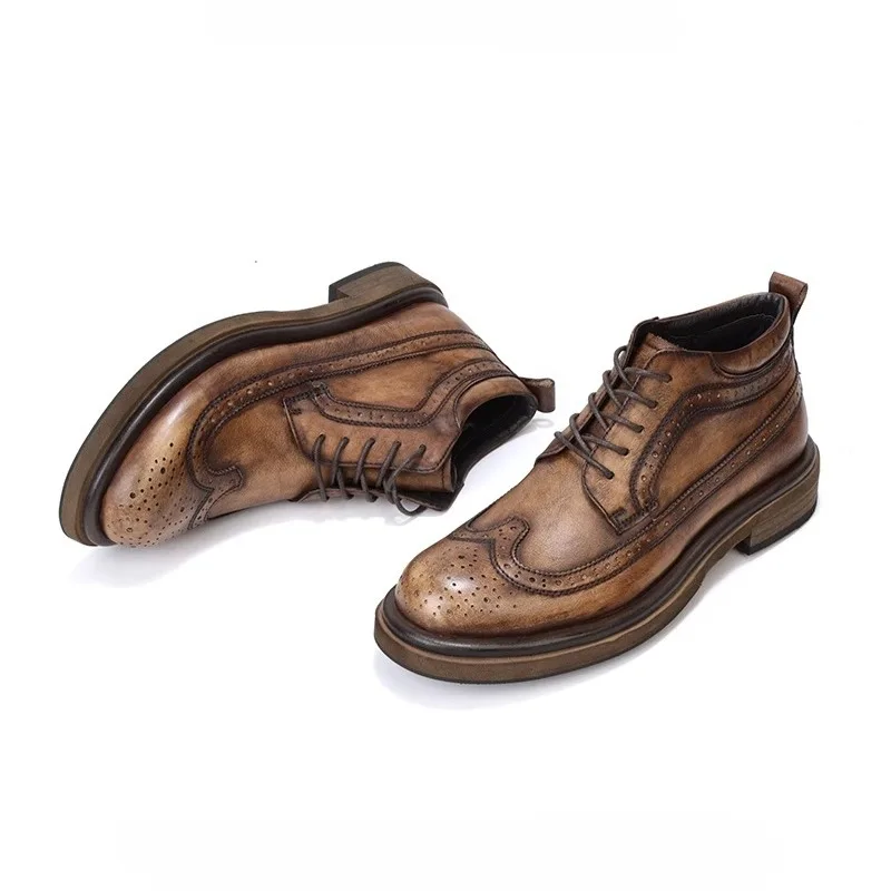 Британские броги из натуральной кожи с резьбой в стиле ретро, кожаные туфли с высоким берцем, мужские офисные ботильоны «Челси» ручной работы на толстой подошве
Британские броги из натуральной кожи с резьбой в стиле ретро, кожаные туфли с высоким берцем, мужские офисные ботильоны «Челси» ручной работы на толстой подошве