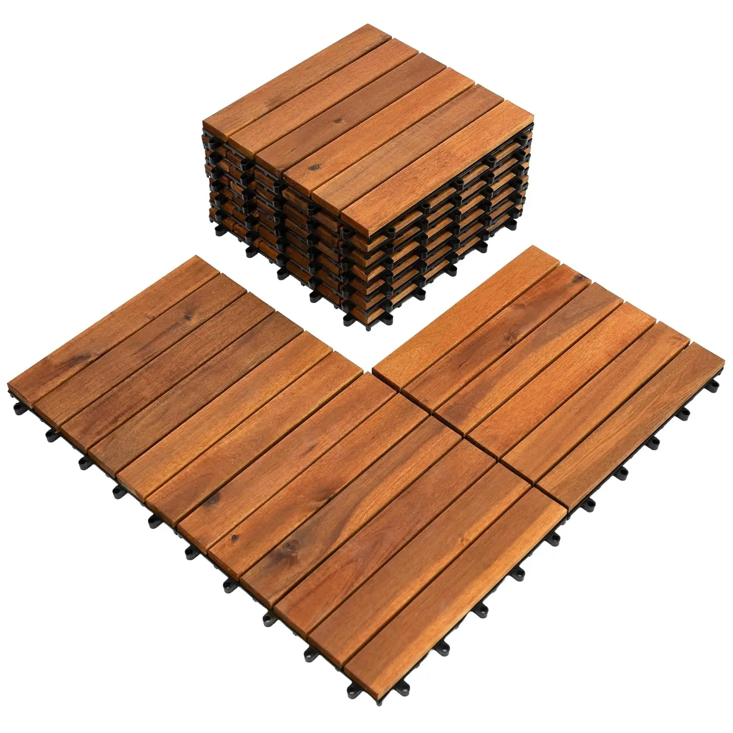 Outdoors Hardwood 6-Slat Interlocking Deck Tiles, Acacia Wooden Waterproof Patio Flooring for Balcony Indoor and, Custom
Outdoors Hardwood 6-Slat Interlocking Deck Tiles, Acacia Wooden Waterproof Patio Flooring for Balcony Indoor and, Custom