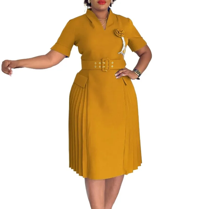 Elegant African Party Evening Dresses for Women Summer Short Sleeve V-neck Polyester Pleat Midi Dress Dashiki
Elegant African Party Evening Dresses for Women Summer Short Sleeve V-neck Polyester Pleat Midi Dress Dashiki