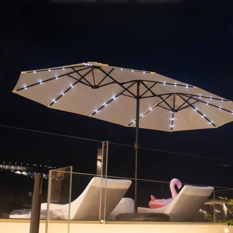 Large outdoor central column three-headed umbrella, shading courtyard leisure, outdoor sun umbrella
Large outdoor central column three-headed umbrella, shading courtyard leisure, outdoor sun umbrella