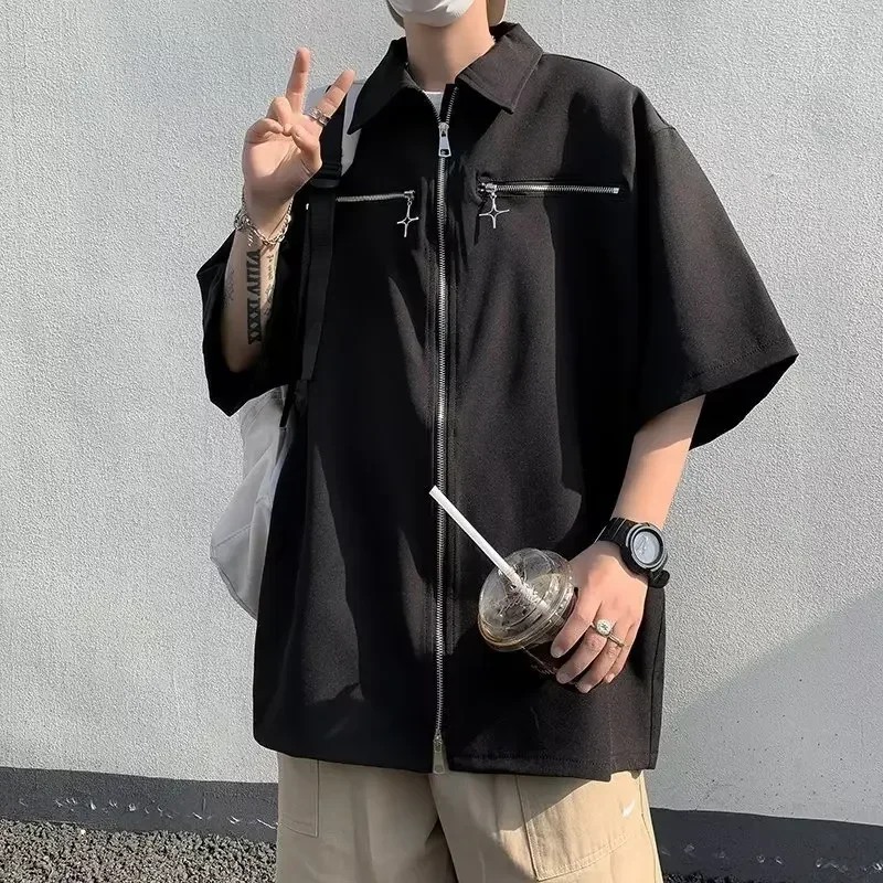 Pop Artistic Versatile Summer Trendy Men's Lapel Shirt Casual Zip-up Half Sleeve New Style Fashionable Youth
Pop Artistic Versatile Summer Trendy Men's Lapel Shirt Casual Zip-up Half Sleeve New Style Fashionable Youth
