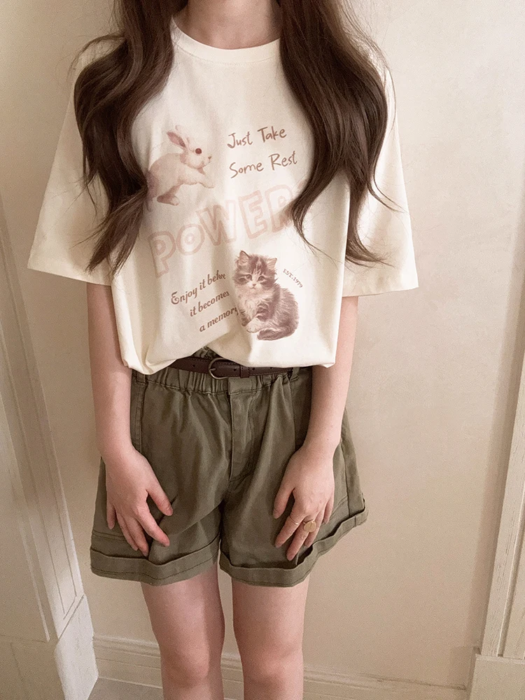 Cotton T-Shirts for Sweet Girls Summer O-Neck Short Sleeve Vintage Tops Tee Cute Cat Rabbit Print Loose TShirt Kawaii Clothes
Cotton T-Shirts for Sweet Girls Summer O-Neck Short Sleeve Vintage Tops Tee Cute Cat Rabbit Print Loose TShirt Kawaii Clothes