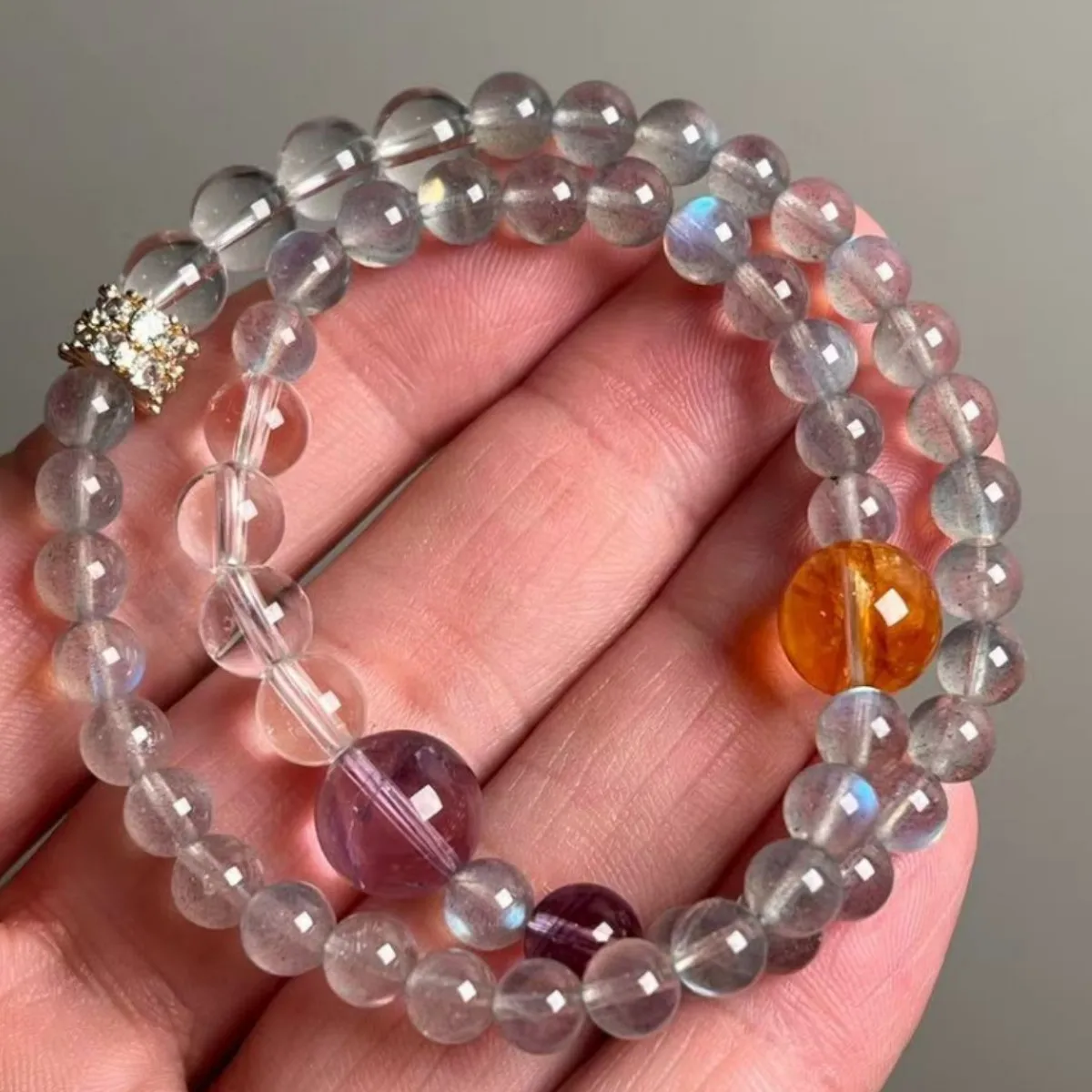 Natural Crystal Bracelet, Amethyst Gray Moonstone 6mm Double Circle Bracelet, Women's Fashion Jewelry
Natural Crystal Bracelet, Amethyst Gray Moonstone 6mm Double Circle Bracelet, Women's Fashion Jewelry