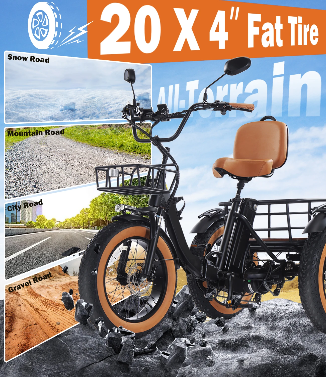 Foldable Electric Cargo Trike | 1000W Powerful Motor 48V 15AH Battery | 40 Miles Range 20" Fat Tire 7 Speed Gear, Electric Tricycle for Seniors Daily Commute
Foldable Electric Cargo Trike | 1000W Powerful Motor 48V 15AH Battery | 40 Miles Range 20" Fat Tire 7 Speed Gear, Electric Tricycle for Seniors Daily Commute
