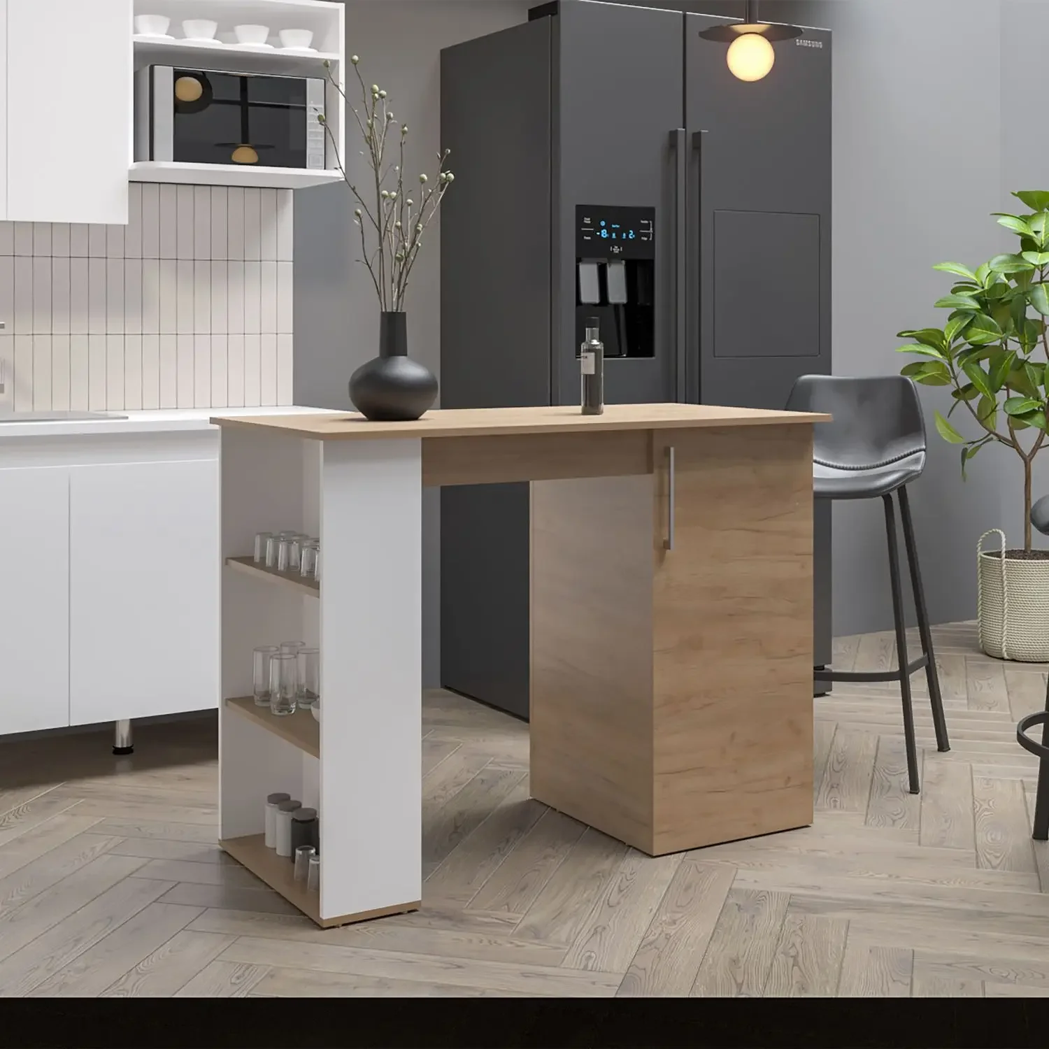 47" Wide Kitchen Island One Cabinet and Five Shelves, Bar Table, Dinning Table. Pub Table White- Natural Oak Islands
47" Wide Kitchen Island One Cabinet and Five Shelves, Bar Table, Dinning Table. Pub Table White- Natural Oak Islands