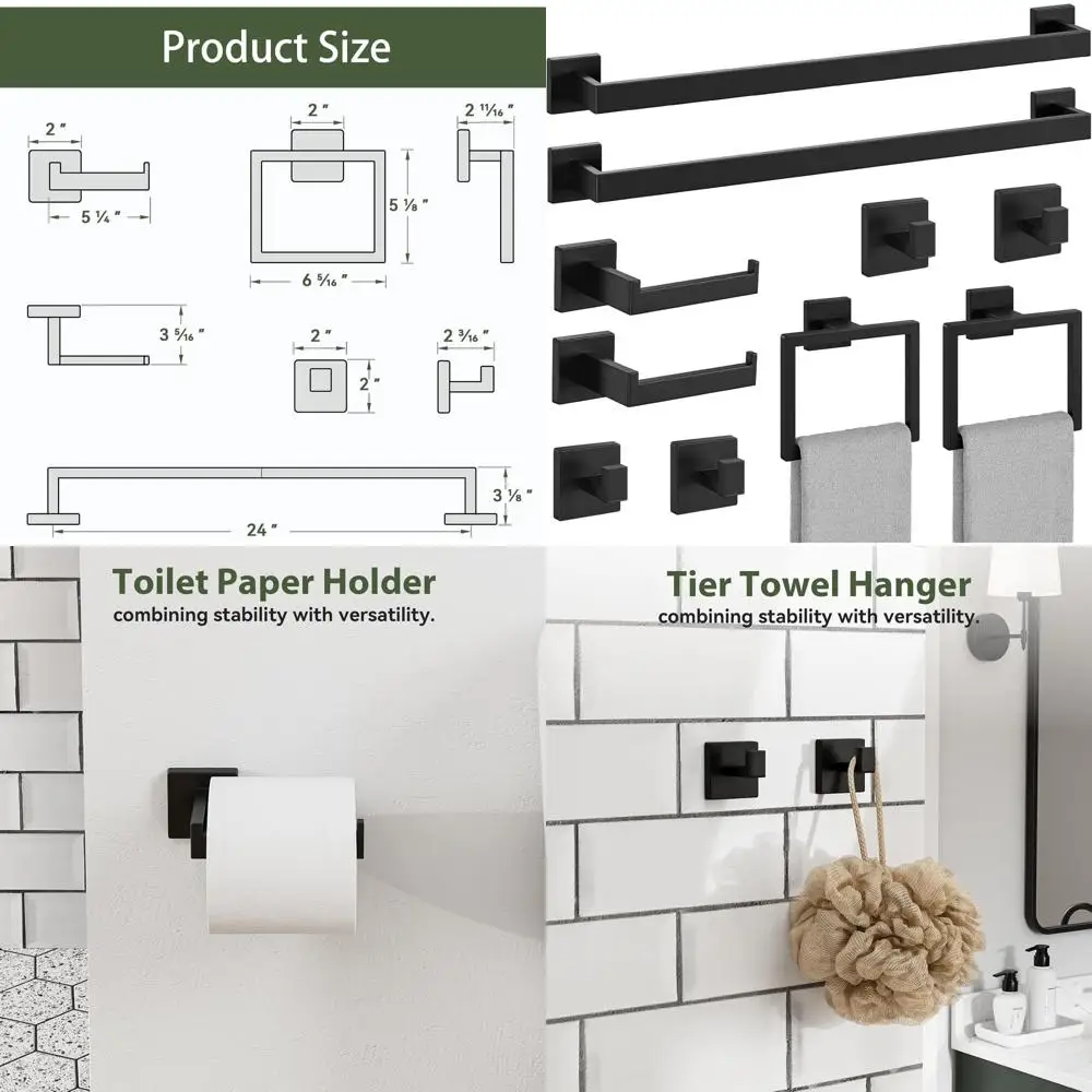 10-Piece Black Bathroom Accessory Set, 24 Stainless Steel Towel Bar Set, Wall Mounted Towel Racks
10-Piece Black Bathroom Accessory Set, 24 Stainless Steel Towel Bar Set, Wall Mounted Towel Racks