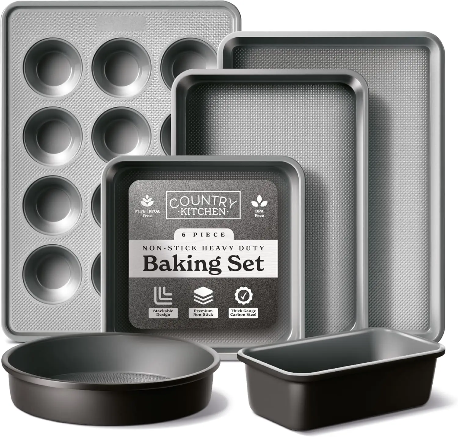 Nonstick Stackable Bakeware Set - 6 Pcs Heavy Duty Baking Pans for Easy Release
Nonstick Stackable Bakeware Set - 6 Pcs Heavy Duty Baking Pans for Easy Release