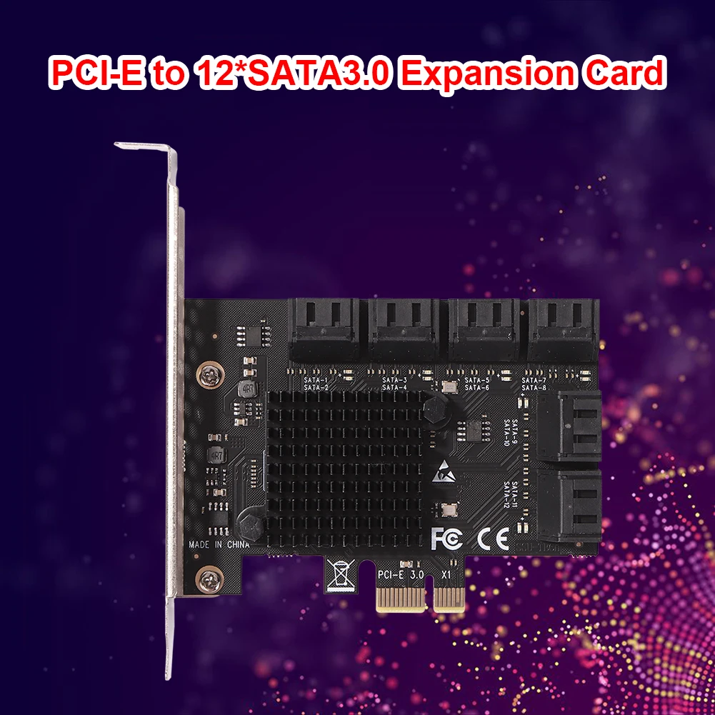 PCI-Express X1 to SATA 3.0 Expansion Card Controller Adapter Riser Expansion Card SA3112J PCIE Adapter 12 Port 6Gbps