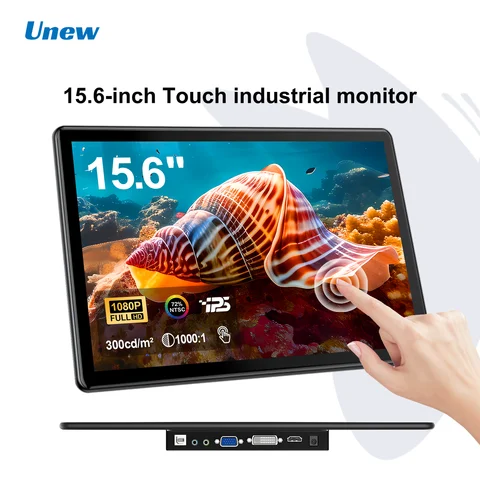 Unew 15.6" Touchscreen Monitor 1920x1080 60Hz 16:9 IPS Display HDMI Type-C VGA DVI for Raspberry Pi Industrial CCTV 75*75mm VESA